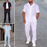 Loose Short sleeved T shirt Trousers Cotton Linen Suit