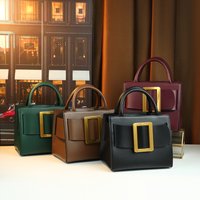 High End Solid Handbag Stylish Unique Square Buckle Design Commuting Shoulder Or Crossbody Bag