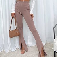 Women's Pants Sexy High Waist Solid Color Waist Temperament Slit Flare Pants
