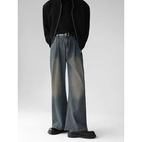 Men's Clothing loose jeans men's and women's pleated wide leg pants washed trousers drape straight mopping trousers trend