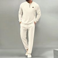 " Waffle Knit Long Sleeve Shirt & Pants Set – Premium Cotton Thermal Suit Autumn & Winter Classic Solid Colors"