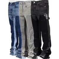 Y2k Men Painting Baggy Fashion Work Wear Popular Stretch Patch Denim Stacked Flare Jeans Pants L250624