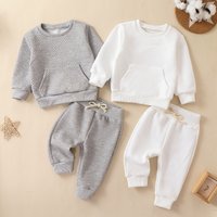 Unisex Gray & White Long Sleeve Suit Set For Toddlers (2-8Y) – Soft Cotton Two-Piece Outfit YT2325