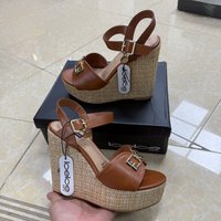 Women's Wedge Denim Summer New Belt Buckle Peep Toe Straw Woven One-Strap High Heel Sandals