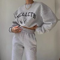 cross border European American clothing casual fashion printed thickened suit plus velvet sweatshirt long sleeved pants suit