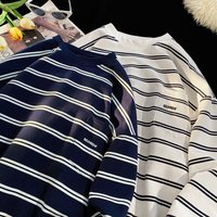 Round Neck Stried Hoodie Men, Loose Fit For Sring And Autumn, Student Coule Jacket, Trendy Versatile T-Shirt, Base