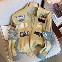 Clothing high end motorcycle leather jacket heavy embroidery baseball uniform loose handsome coat