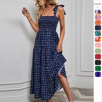 Self Shooting Cross Border Spring Sexy Backless Printed Holiday Style Suspender Dress