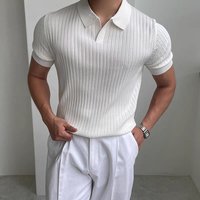 Men's Clothing Summer striped short sleeved POLO Shan men's version of slim lapel solid color casual thin half sleeved knitted tops