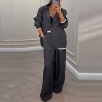 Elegant Long Sleeve Blazer & Wide Leg Pants Set – Polyester Suit Office & Casual Wear