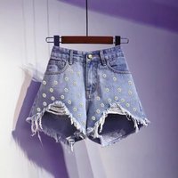 Embellished Denim Shorts Stylish Beaded High Waisted Casual Shorts 