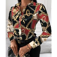 Spring Autumn Long Sleeve Geometric Print Temperament Single Breasted Cardigan Shirt
