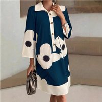2025 Spring Nine Sleeve Printed Loose Elegant Shirt Dress Wear