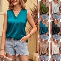 Women's Clothing V-neck Casual Satin Sleeveless Basic Vest Shirt