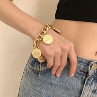 B1255 Thick Chain Bracelet Portrait Coin Exaggerated Punk Hip Hop Style Geometric Accessory