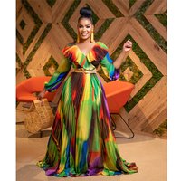V neck Ruffled Waist Large Swing Pleated Dress
