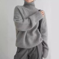 Oversized High Neck Sweater Soft Acrylic Knit Pullover Loose Fit Casual Turtleneck Top Autumn Winter Cozy Lazy Style Solid Color