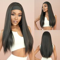 Women’s headband wig high temperature silk Headband Wigs black long straight headscarf wig