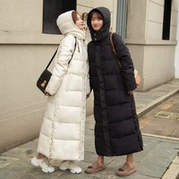 Women's Winter Hooded Long Puffer Coat With Thickened Polyester Filling, Oversized Knee-Length Warm Jacket For Plus Size