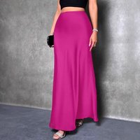 Elegant Satin Maxi Skirt – Flowy Line Long Skirt Smooth Polyester Fabric Light Blue Slate Blue Navy XS S M L XL