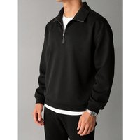 Classic American Crewneck Sweatshirt โ Minimalist Pullover With Polo Collar (Black/White, M-XXL)โ