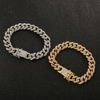 Trendy Personality Men's Cool Hip-Hop Accessories Big Gold Inlaid With Dias Cuban Chain Bracelet Necklace