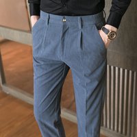 Pantalones casuales de pana para hombre, otoño e invierno, nuevos pantalones de traje ajustados y modernos.