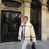 Women's Winter Coat 2024 Fashion Thick Warm Faux Shearling Fleece Lined Jacket With Patchwork Design 