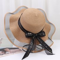 Wide Brim Bowknot Ribbon Beach Summer Outdoor Sunshade Fashion Round Top Straw Hat Trendy