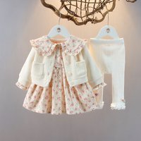 s clothing Floral three piece autumn dress Western style little dress set