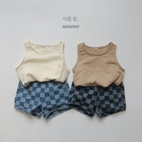 Mother & Summer Korean version plaid denim shorts all match retro casual pants