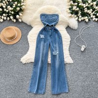 Clothing Chic Internet Celebrity Design Sense Hollow Sleeveless High Waist Slimming Hole Casual Denim Jumpsuit