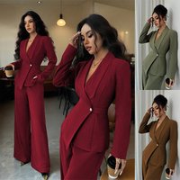 Suit Temperament Fashion Long sleeved Blazer Straight Pants Up Down Two piece Suit