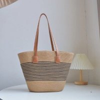 Temperament and Large Capacity Grass 2023 New Handmade Woven Single Shoulder Underarm Fashion Striped Women’s Bag