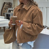 "Women's Boucle Blazer Jacket – Cropped Stretch Tweed Coat With Princess Sleeves (Khaki) S/M/L/XL"