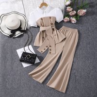 Block Set Brown Collared Top Wide Leg Flared Pants Stylish Outfit Aged