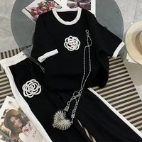 small fragrant style knitted sports leisure suits fashionable casual foreign style high end wide leg pants two piece set