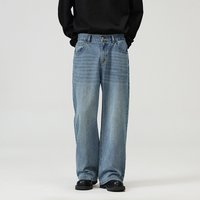 Clothing Straight Half Elastic Waist Jeans Washed Vintage Wide Leg Long Pants