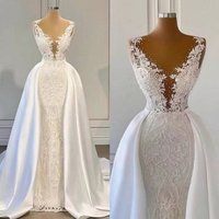 wedding dress V neck lace sleeveless lace slim host dress