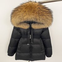 Clothing Winter High End Hooded Down Jacket Medium Long Style Slim Waist Warm Real Fur Collar