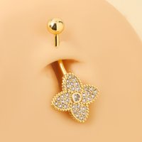 Foreign Trade Body Piercing Ring Lucky Four Leaf Clover Inlaid Diamond Stud Niche Design Small Grass Navel