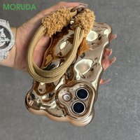 3D Wrinkled Wave Edge Plating Shockproof Case IPhone 16 15 14 13 12 Pro Max 16 Plus 11 Fashion Plush Wristband Lanyard Cover