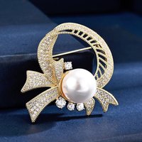 Temperament Full Diamond Ribbon Brooch Female Elegant Atmospheric Pearl Brooch Light Luxury High Design Pin Suit Accessories