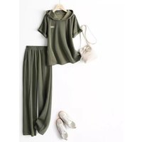 Clothing hooded sweatshirt short sleeved pants two piece suit