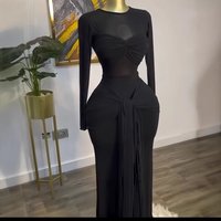 Clothing Early Spring Solid Long Sleeved Round Neck Wrap Chest Tight Temperament Long Dress