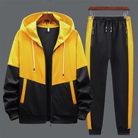 Men's Hooded Tracksuit Set – Long Sleeve Zip-Up Hoodie & Jogger Pants (S-4XL, White/Yellow/Blue)