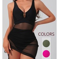 2026 New V-neck Waist-cinching Mesh See-through Slim Fit Backless One-piece Swimsuit