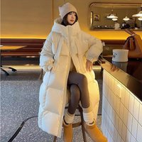 Long Padded Down Coat Hood Oversized Winter Jacket Warm Thick Polyester Parka Cold Weather 