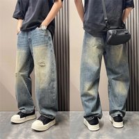 Men's Vintage Washed Distressed Denim Jeans – Relaxed Straight-Leg Baggy Pants With Ripped Details (Blue, M-Xxxl)