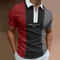 Men’s Clothing Summer Men’s Zipper Lapel 3D Printed Polo Shirt Multi Color Casual Color Matching Short Sleeved Polo Shirt